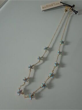 Blue opal flower Gold Chain Necklace